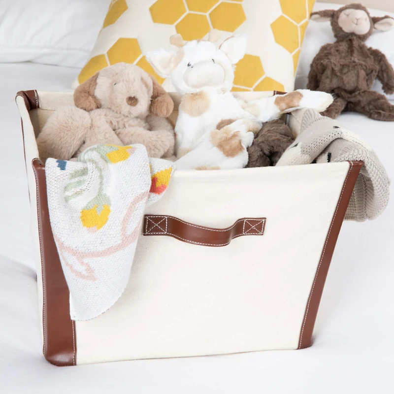 Household Essentials 16" Canvas Bin with Vegan Leather Trim