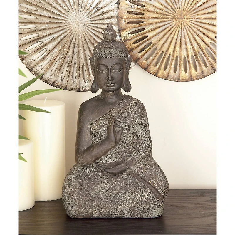 17" Brown Bohemian Polystone Buddha Sculpture