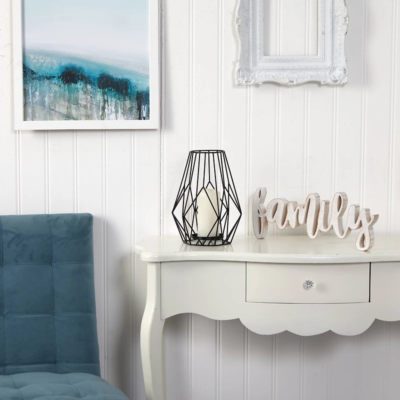 13" Geometric Black Metal Wire Votive Tea Lantern Candle Holder