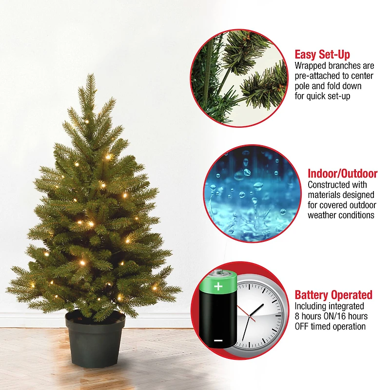 4 ft. Pre-Lit Feel Real® Jersey Fraser Fir Artificial Christmas Tree In Growers Pot, Warm White LED Lights