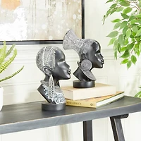 Set of 2 Black Polystone Eclectic Sculptures, 11" x 5" x 8"