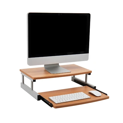 Mind Reader Brown 2-Tier Monitor Stand Riser with Sliding Drawer