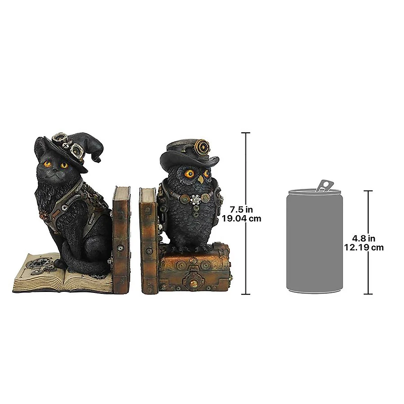 Design Toscano Knowledge Seekers Steampunk Cat and Owl Sculptural Bookends