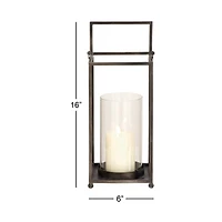 Black Iron Modern Candle Holder Lantern, 16" x 6" x 6"