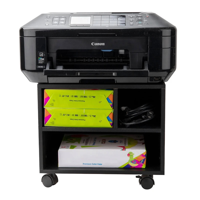Mind Reader 15.7" Black Printer Cart with Rolling Supply Organization Shelves