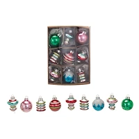 Hello Honey® Glitter & Stripes 9 Piece Hand-Painted Glass Ornament Set
