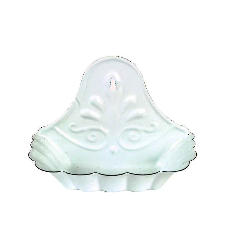 6" White Enameled Metal Soap Dish