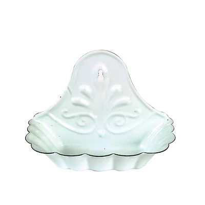 6" White Enameled Metal Soap Dish