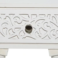 24" White Farmhouse Mango Wood Accent Table