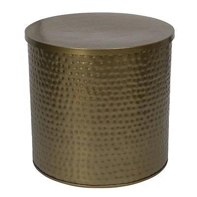 Hello Honey® 17" Gold Boho Hammered Metal Drum Table or Planter with Lid