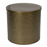 Hello Honey® 17" Gold Boho Hammered Metal Drum Table or Planter with Lid