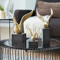 Set of 3 Gold Polystone Birds Sculpture 14", 15", 9"