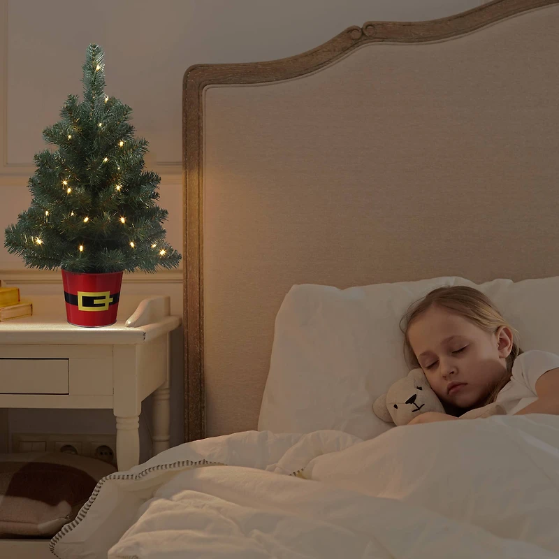 20" Pre-Lit Night Night™ Classic Pine Artificial Tabletop Christmas Tree in Santa Belt Base