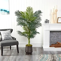 5.16ft. Golden Cane Palm Tree in Ribbed Metal Planter