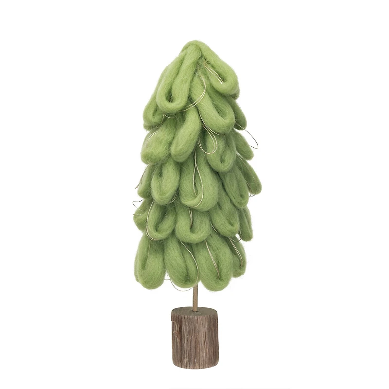 Hello Honey® 12" Light Green Wool Tree with Gold Cord & Wood Base