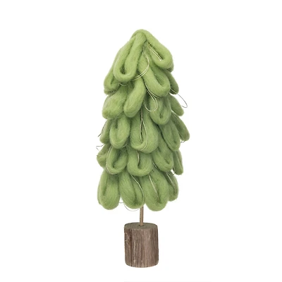 Hello Honey® 12" Light Green Wool Tree with Gold Cord & Wood Base