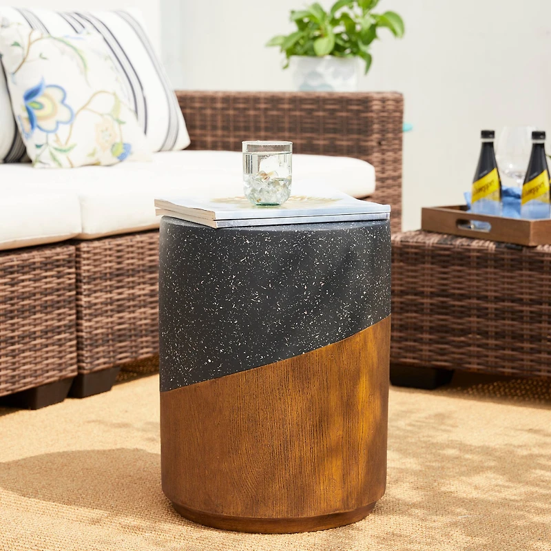 Glitzhome® 17.75" Multifunctional Faux Terrazzo & Wood Garden Stool