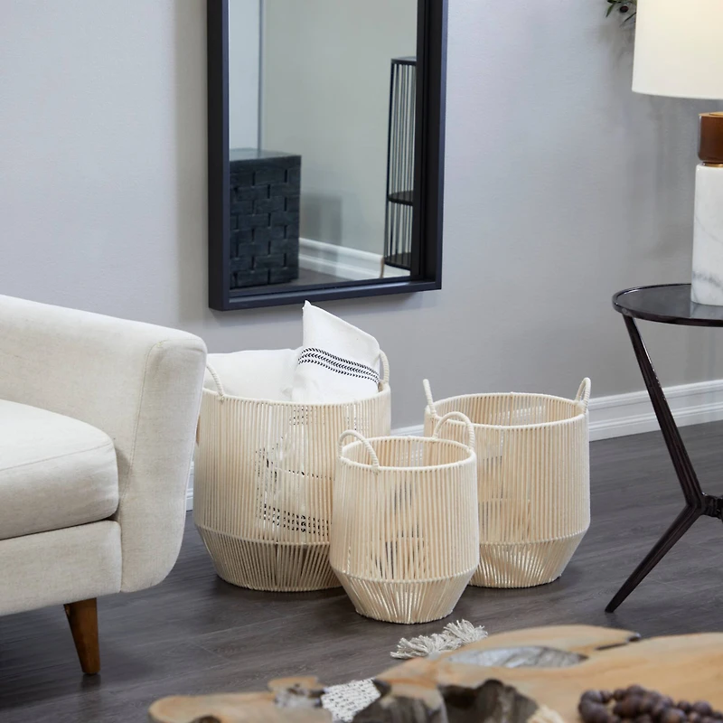 Cotton Handmade Storage Basket with Handles Set of 3 18", 16