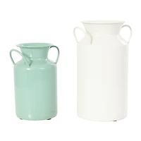 Teal and White Metal Jug Vase with Handles Set