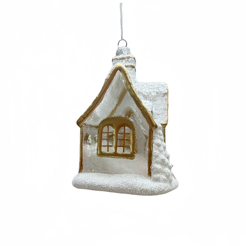 5" White Snow House Glass Ornament by Ashland®