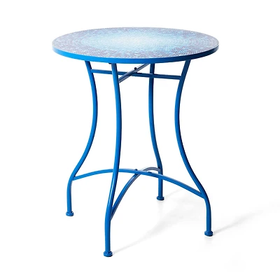 Glitzhome® 28" Blue Outdoor Metal Folding Bistro Table with Ceramic Tile Top
