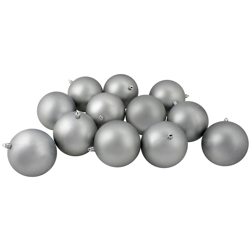 12ct. 4" Pewter Gray Shatterproof Matte Christmas Ball Ornaments