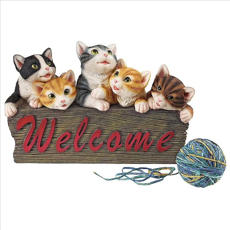 Design Toscano 12" Kitten Kaboodle Cat Welcome Sign