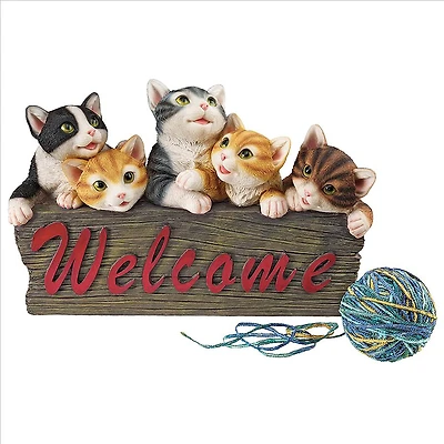 Design Toscano 12" Kitten Kaboodle Cat Welcome Sign