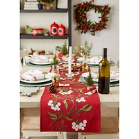 DII® 70" Red Mistletoe Embroidered Table Runner