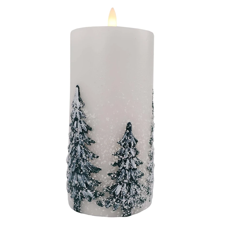 6" Flocked Trees LED Wax Pillar Candle by Ashland®
