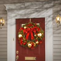 36" Decorative Collection Cozy Christmas Wreath With Red & Clear Lights