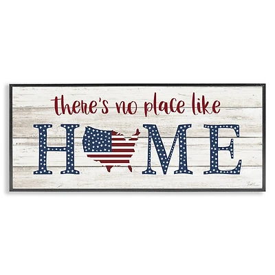 Stupell Industries Patriotic There's No Place Like Home Phrase Americana Framed Giclee Art