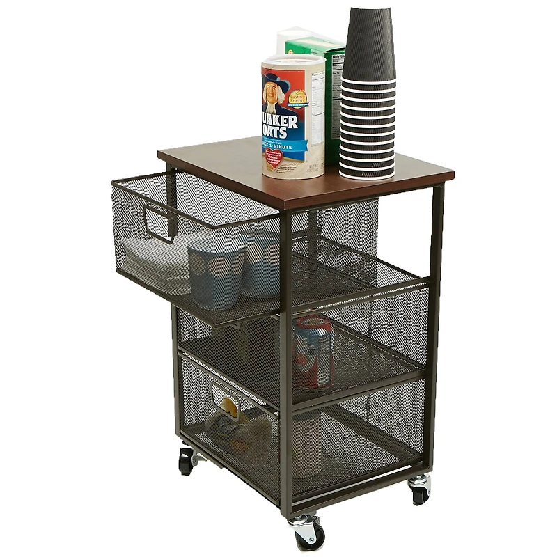Mind Reader Black 3-Tier Metal Rolling File Cart with Drawers