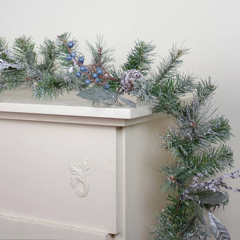 Blueberries & Snowy Pine Cones Mixed Pine Artificial Garland, Unlit