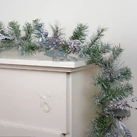 Blueberries & Snowy Pine Cones Mixed Pine Artificial Garland, Unlit