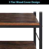 Rustic Brown Wood Kitchen Carts 3-Tier Rolling Rack with 10 Hooks