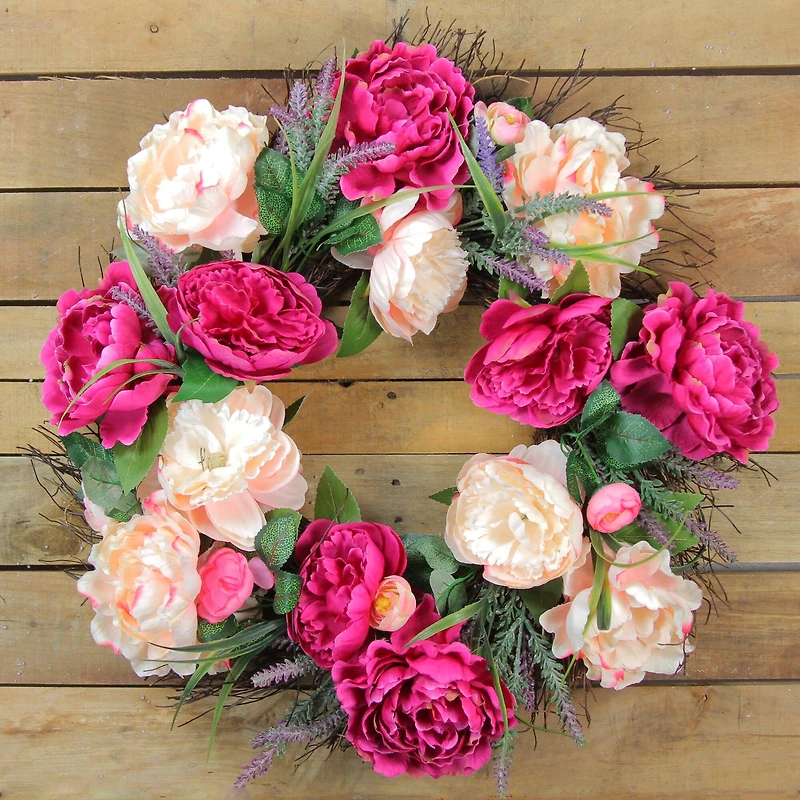 22" Pink Peony & Twig Spring Floral Wreath