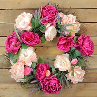 22" Pink Peony & Twig Spring Floral Wreath