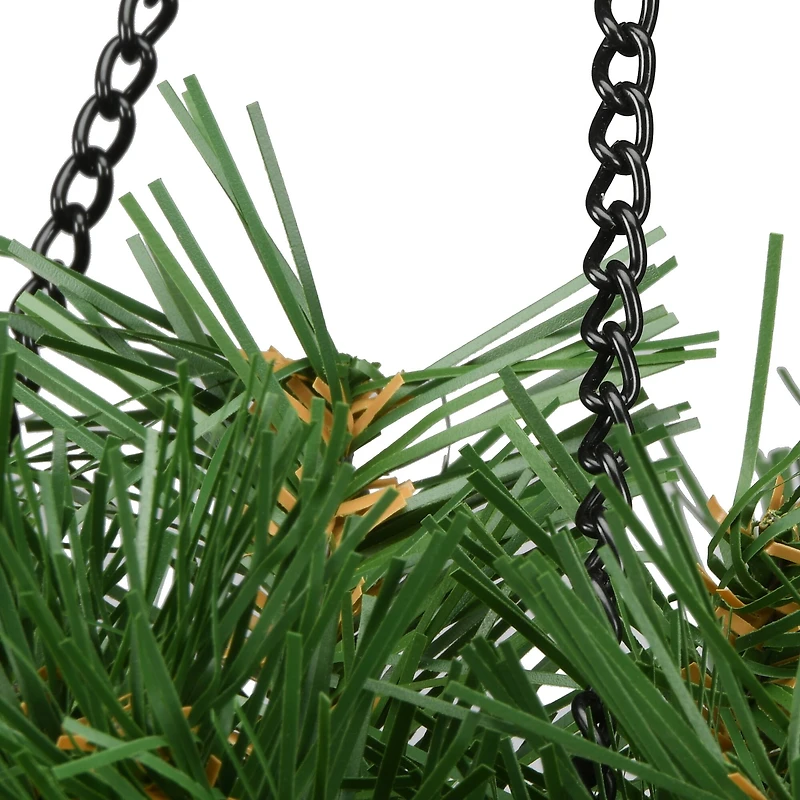 20" Tiffany Fir Hanging Basket With Warm White LED Battery Lights