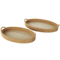 Brown Wood Tray with Wood Base Set