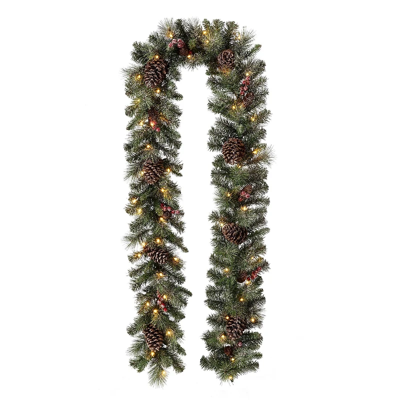 Glitzhome® 9ft. LED Glittered Pinecone Christmas Garland