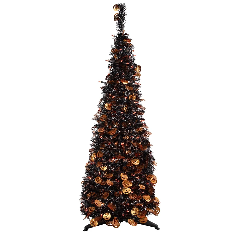 4ft. Fall Harvest Pop Up Artificial Thanksgiving Tree with Pumpkins, Orange Lights