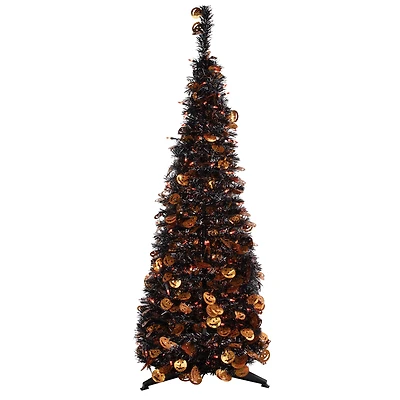 4ft. Fall Harvest Pop Up Artificial Thanksgiving Tree with Pumpkins, Orange Lights