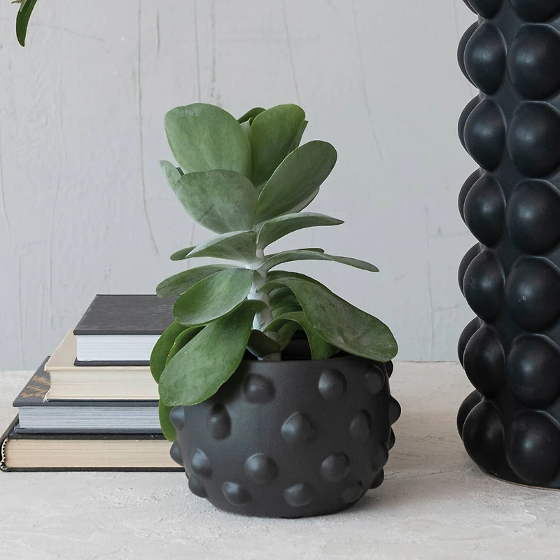 Hello Honey® 6.5" Black Terracotta Planter with Raised Dot Design