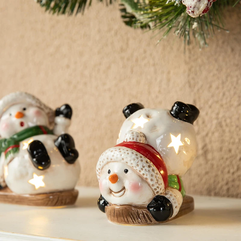 Glitzhome® Lighted Ceramic Snowman Table Décor Set