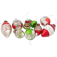 9ct. 3.25" 2-Finish Silver, Red & Green Glass Ornaments