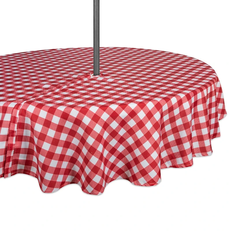 DII® 52" Round Red Check Outdoor Tablecloth With Zipper