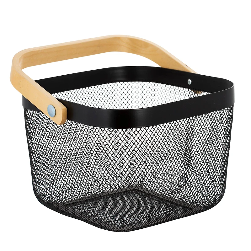 Simplify Black Mesh Tote with Bamboo Handle