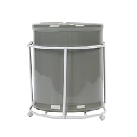 Hello Honey® 11.5" Gray Farmhouse Ceramic Crocks in White Metal Holder