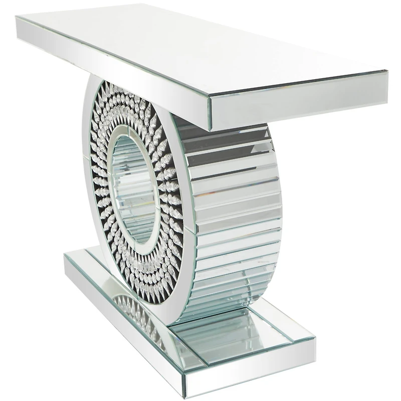 Silver Wood Mirrored Crystal Console Table 47" x 16" x 30"